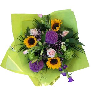 zonnebloem alliums boeket